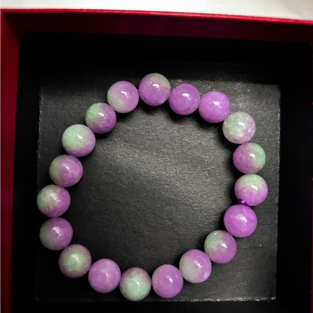 Purple & Green Beaded Stretch Bracelet